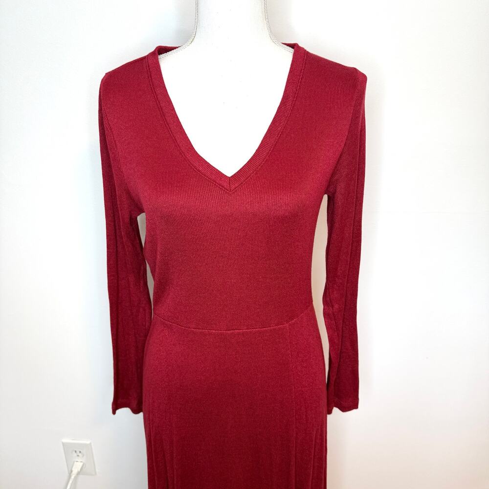 Banana Republic Ribbed Knit Midi Dress In Mulled Cranberry Red Size Medium - Picture 4 of 14